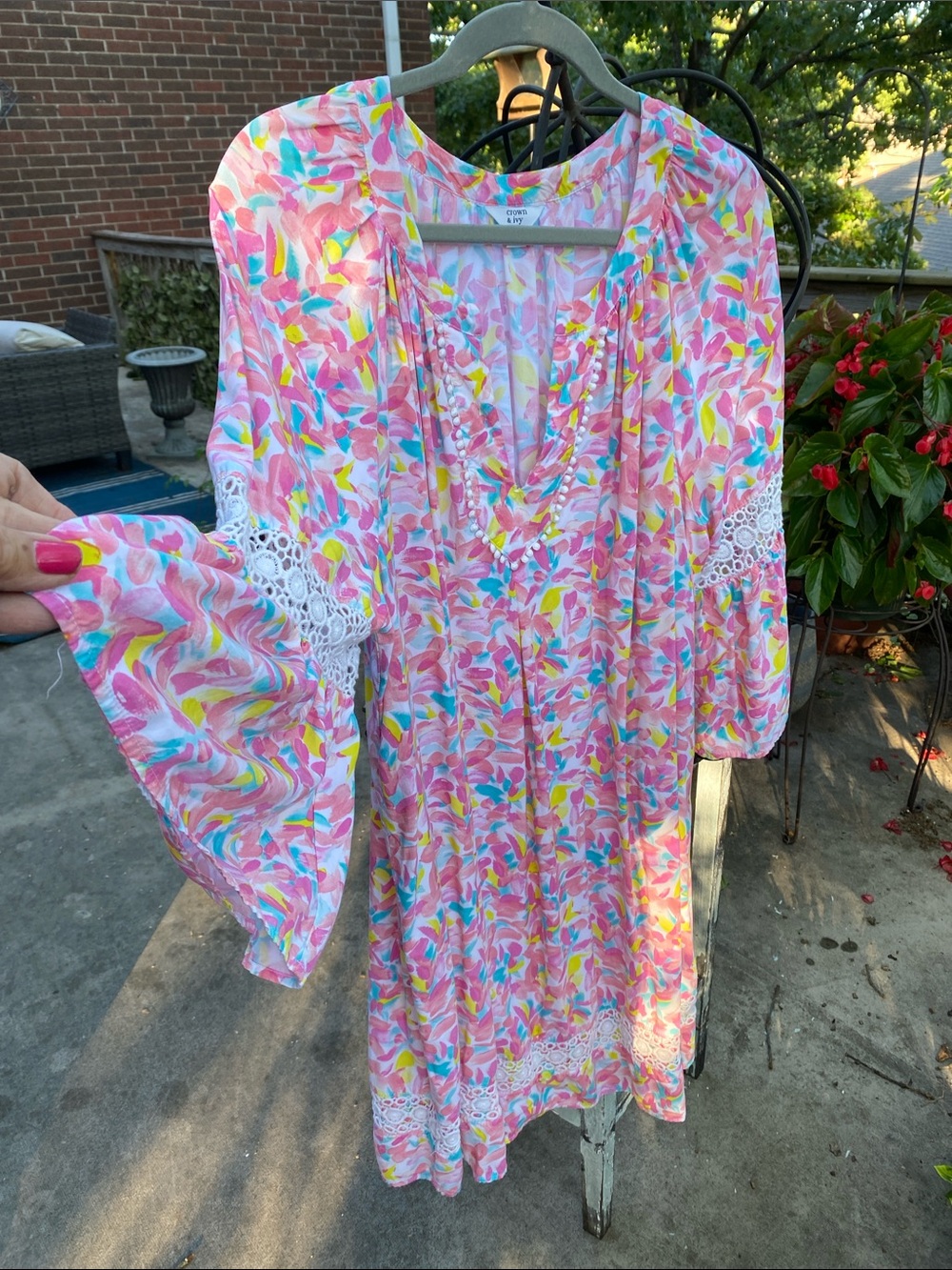 Crown & Ivy Floral Dress with Lace Accents
